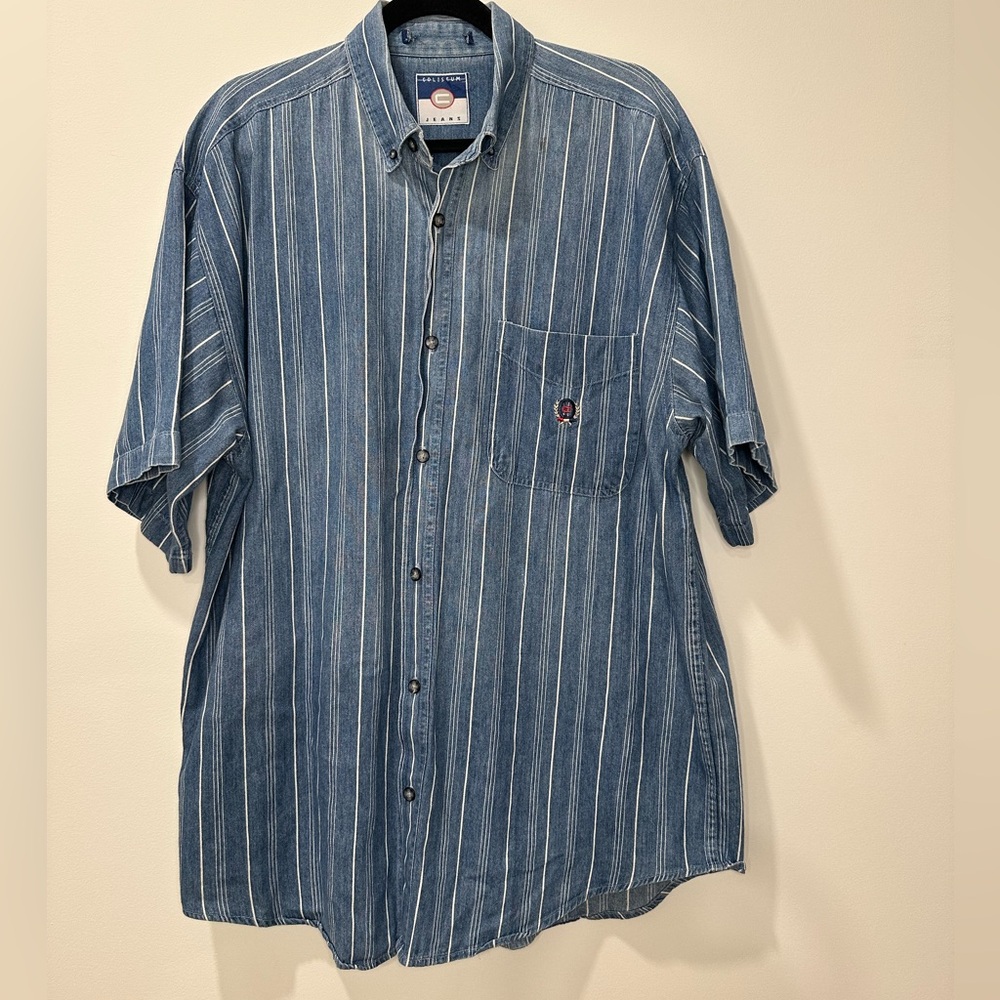 VINTAGE Coliseum Jeans Denim pinstripe short sleeve button down